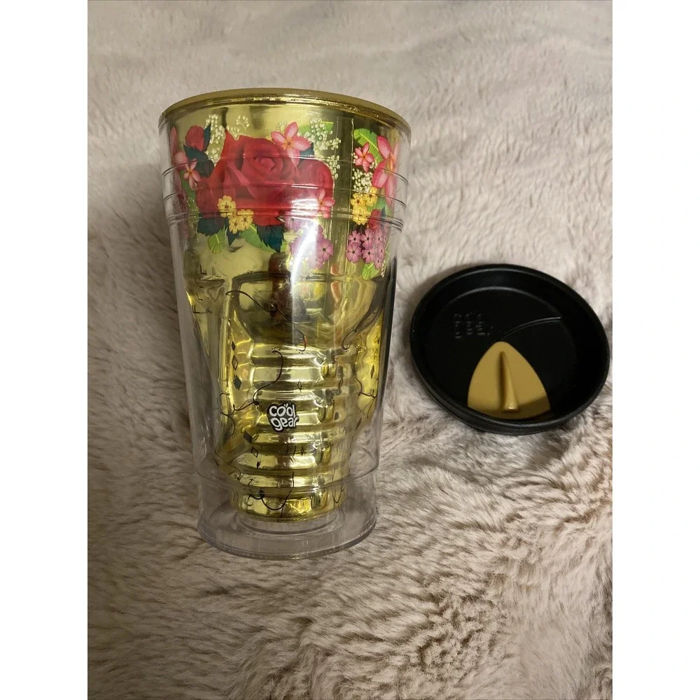 2011 Day of the Dead Skull In Gold & Pinks Drinking Glass with Lid by Cool Gear